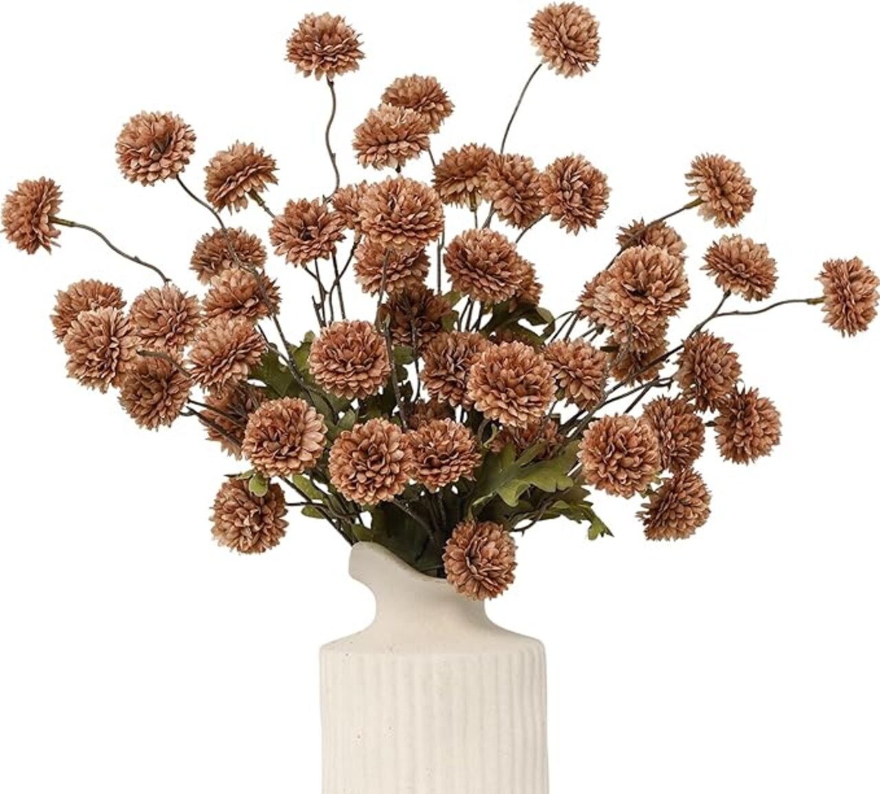 6PCS Artificial Silk Pompon Mum Flowers, Mini Chrysanthemum Ball Faux Flowers with Stems, 20 Inch Coffee Color Artificial Flowers for DIY Bouquets, Vase Arrangements, Home and Table Centerpieces